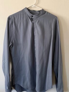 The Kooples Slate Blue Mandarin Collar Button Shirt